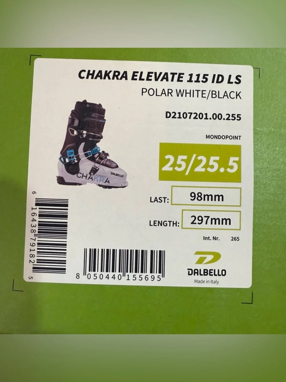 NWT DALBELLO Polar White & Black Chakra Elevate 115 T.I. ID Ski Boot